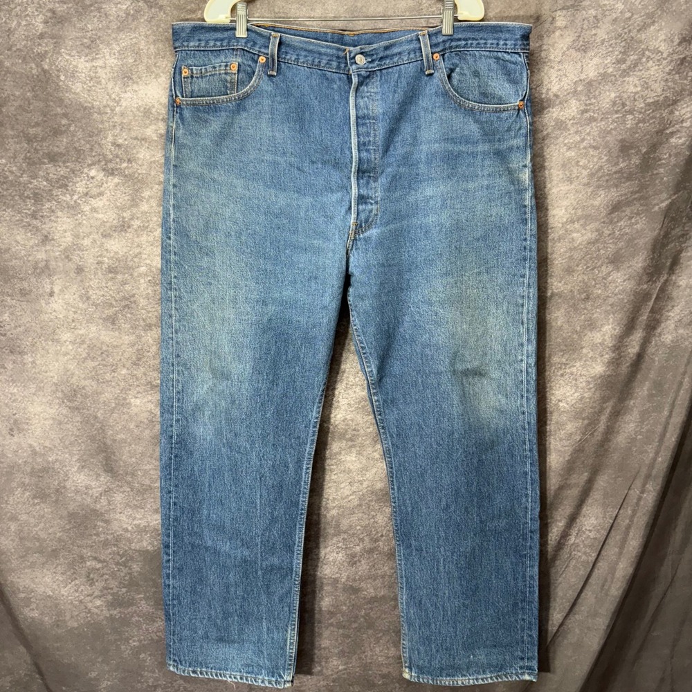 VTG 90s Levis 501 STF Jeans Mens 46x32 Made in USA Blue Straight Leg Button Fly